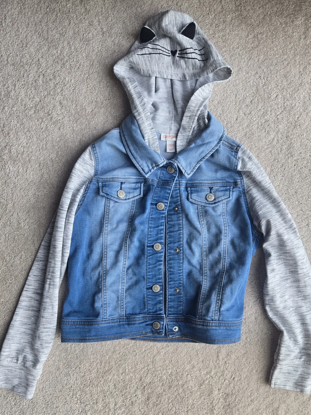 Cat & Jack Blue Denim Jacket with Gray Cat-Hood